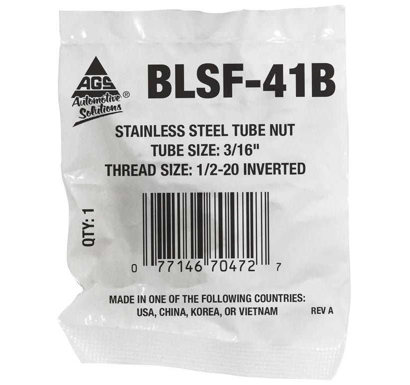 Stainless Steel Tube Nut 3/16" (1/2-20 Inverted)