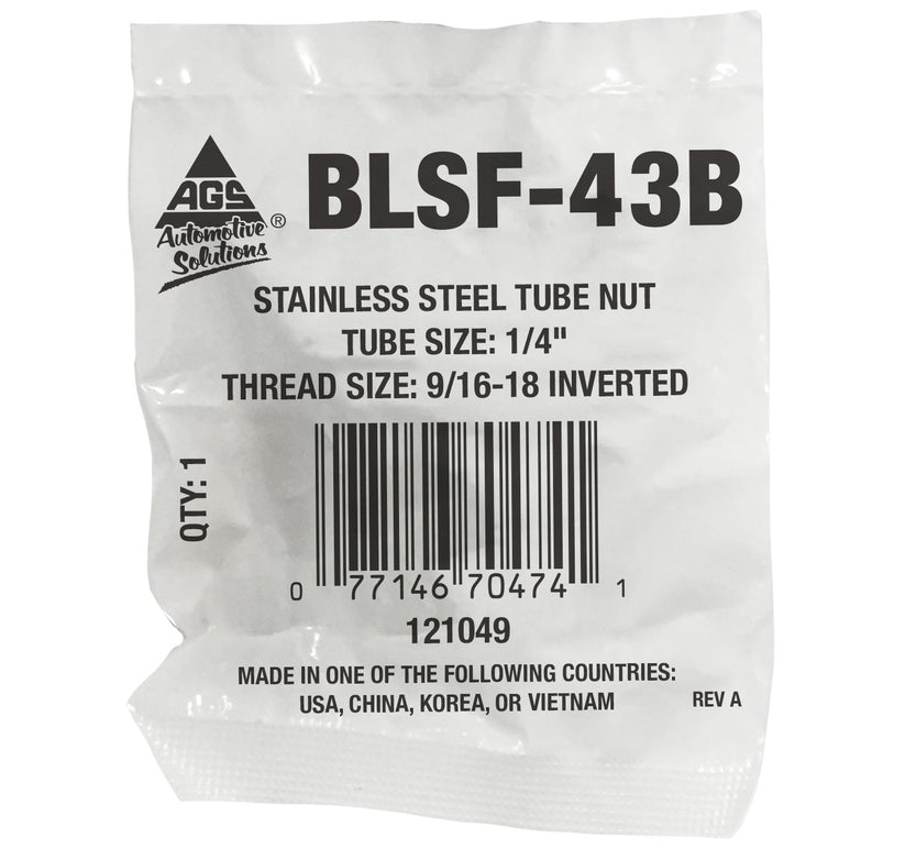 Stainless Steel Tube Nut 1/4" (9/16-18 Inverted)