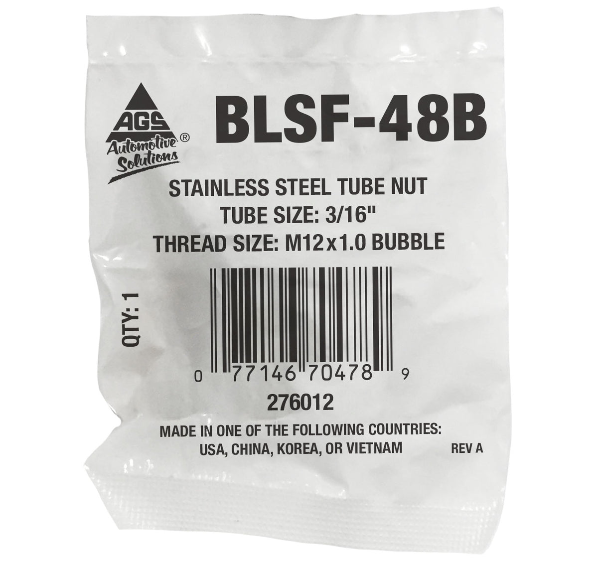 Stainless Steel Tube Nut 3/16" (M12x1.0 Bubble)