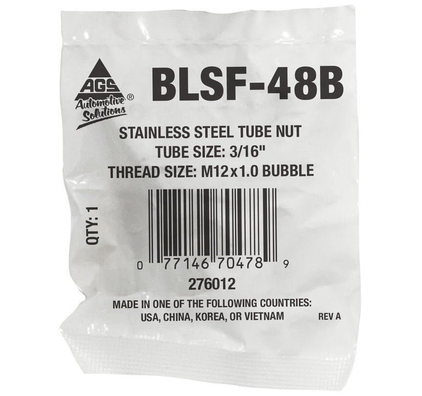 Stainless Steel Tube Nut 3/16" (M12x1.0 Bubble)