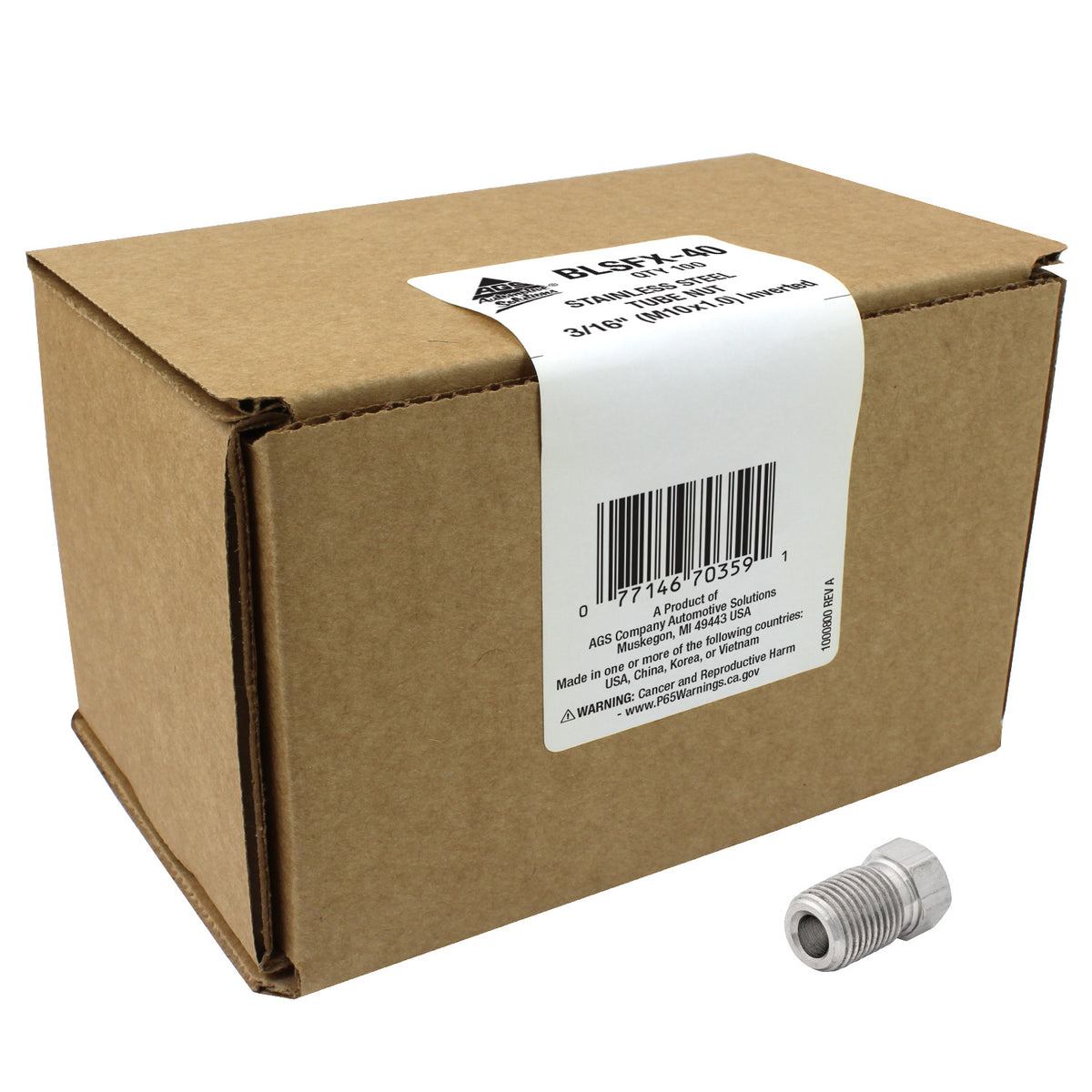 Stainless Steel Tube Nut 3/16" (M10x1.0 Inverted)