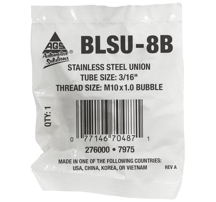 Stainless Steel Brake Line Union 3/16" (M10x1.0 Bubble)