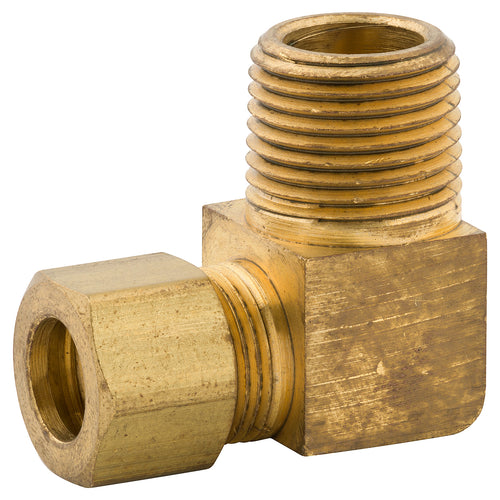 Elbow Connector Compression, Brass, 3/8