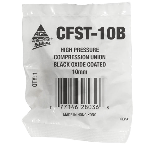 Union Compression, High Pressure, Black Oxide Coated Steel, 10mm, Bag of 1