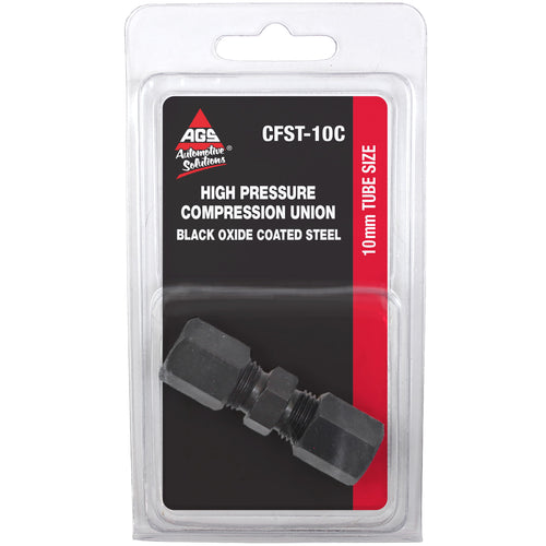 Union Compression, High Pressure, Black Oxide Coated Steel, 10mm, Card of 1