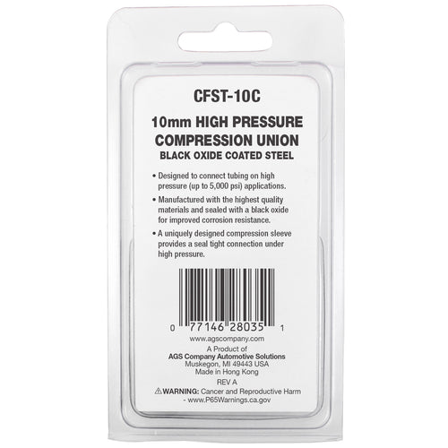 Union Compression, High Pressure, Black Oxide Coated Steel, 10mm, Card of 1