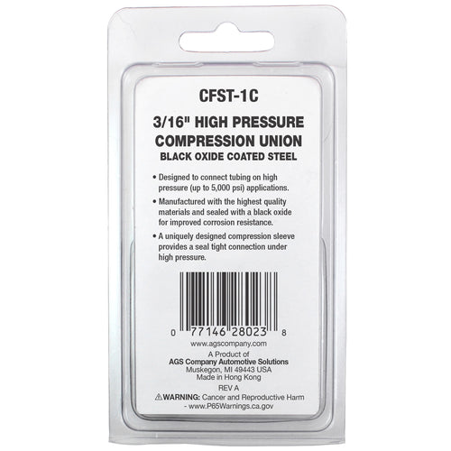 Union Compression, High Pressure, Black Oxide Coated Steel, 3/16