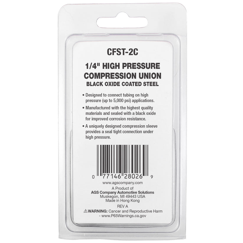 Union Compression, High Pressure, Black Oxide Coated Steel, 1/4, Card of 1