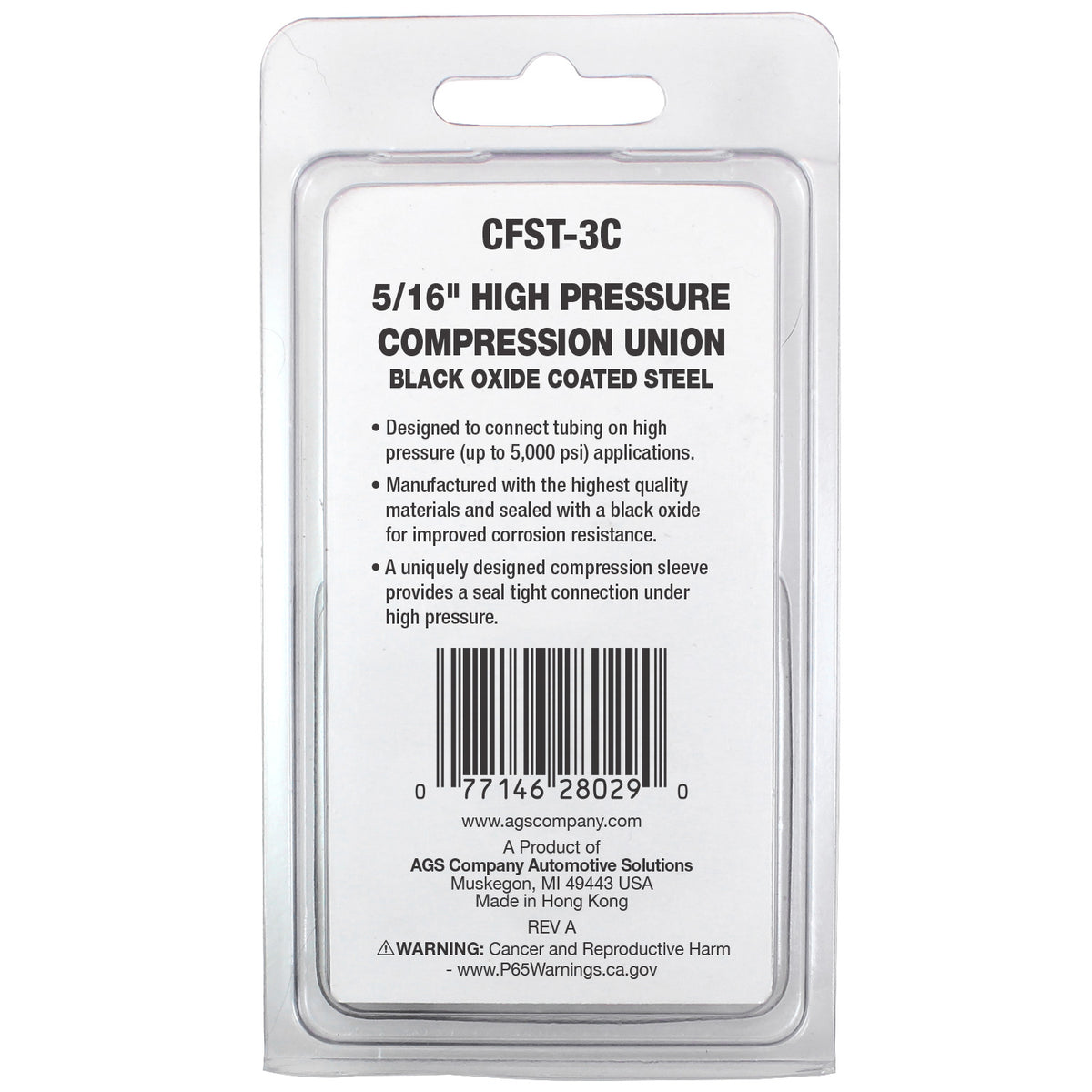 Union Compression, High Pressure, Black Oxide Coated Steel, 5/16, Card of 1
