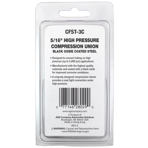 Union Compression, High Pressure, Black Oxide Coated Steel, 5/16, Card of 1
