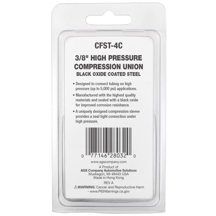 Union Compression, High Pressure, Black Oxide Coated Steel, 3/8", Card of 1