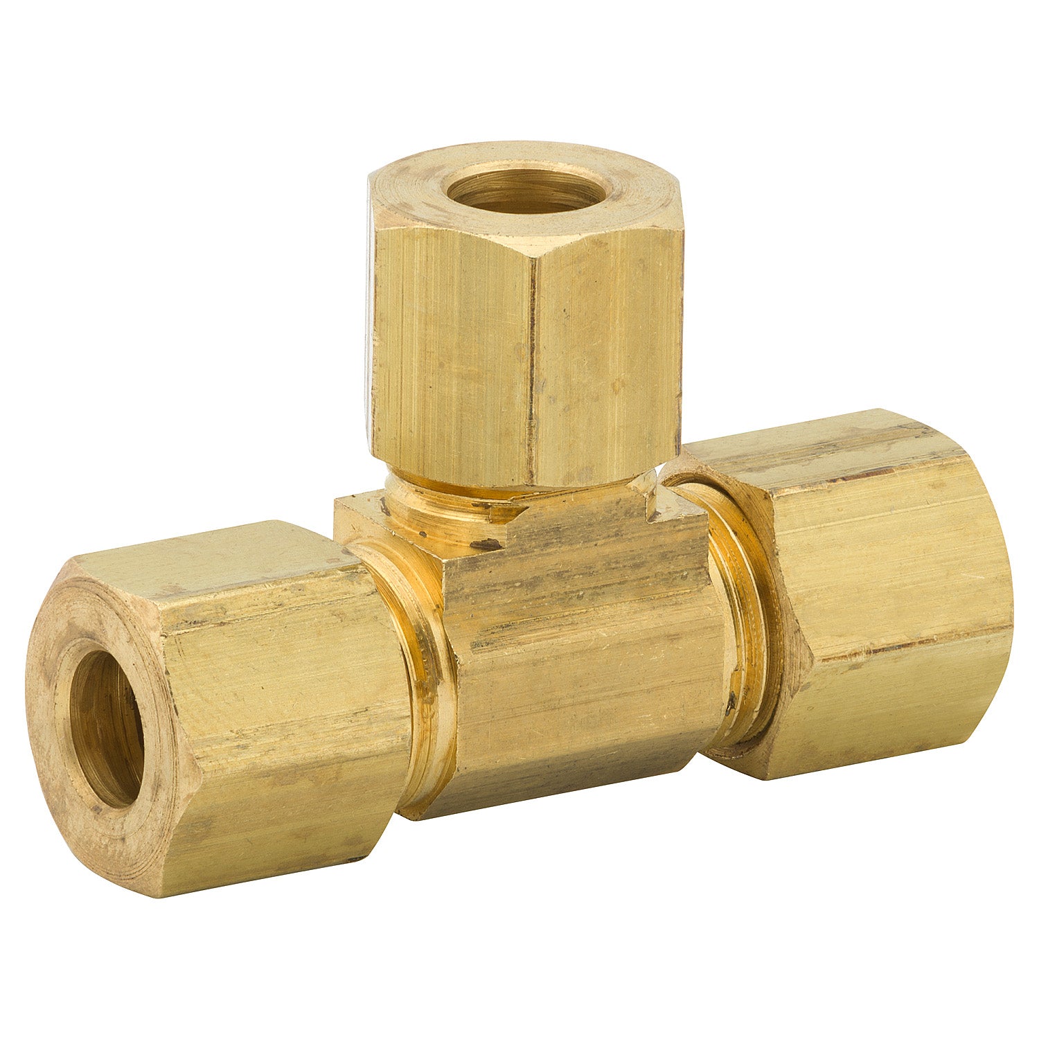 Union Tee Compression, Brass, 1/4, Bag of 1