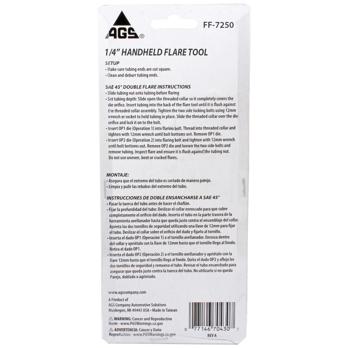 FF-7 Handheld Brake Line Flaring Tool 1/4"