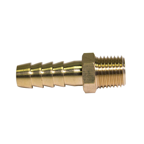 Brass Fuel Connector, 3/8 Hose, Male (1/4-18 NPT)
