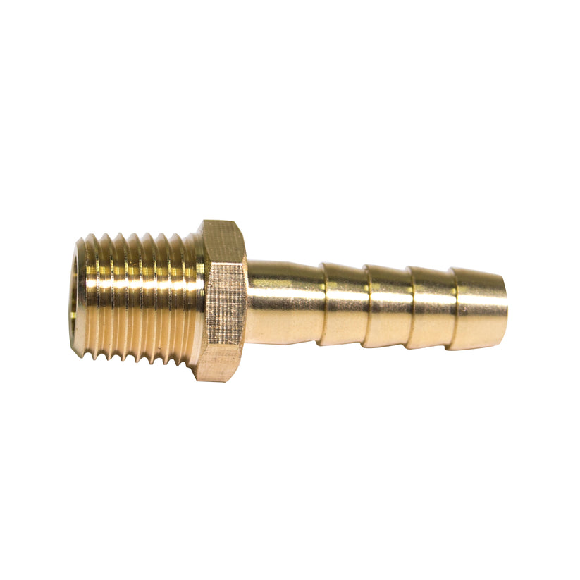 Brass Fuel Connector, 5/16 Hose, Male (1/4-18 NPT)