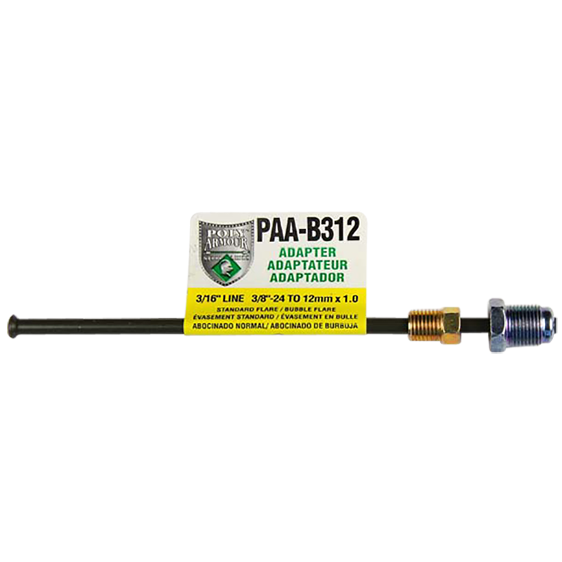 PVF Steel Brake Line Adapter, 3/16" x 8" (3/8-24 Inverted)(M12x1.0 Bubble)