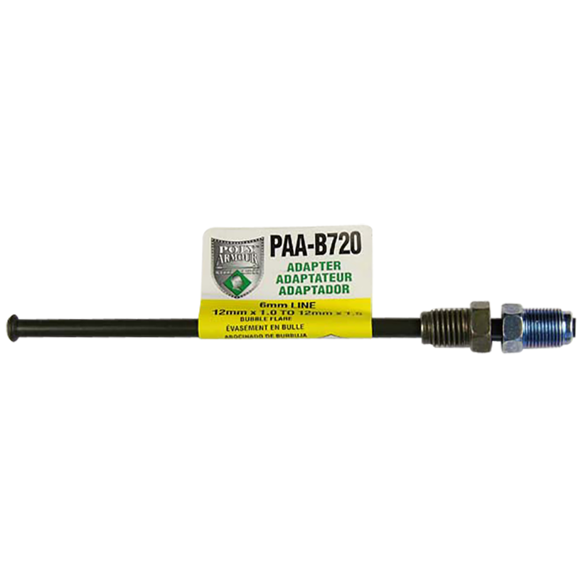 PVF Steel Brake Line Adapter, 6mm x 8" (M12x1.0 Bubble)(M12x1.5 Bubble)