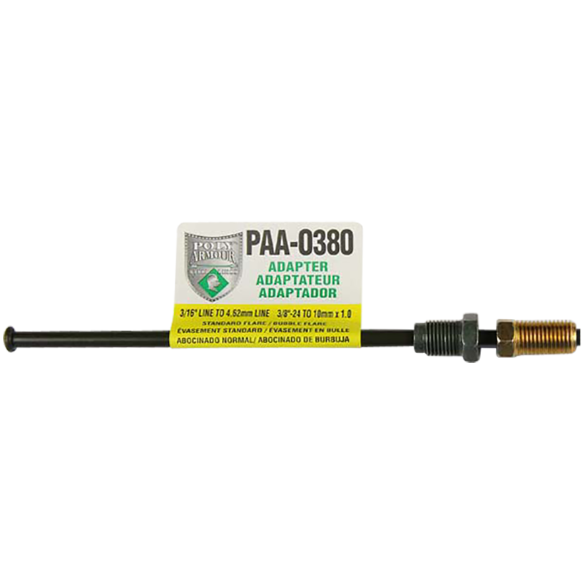 PVF Steel Brake Line Adapter, 3/16" x 8" (3/8-24 Inverted)(M10x1.0 Bubble)