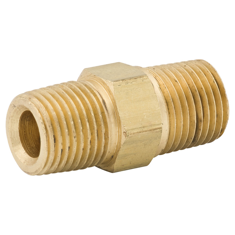 Hex Nipple, Brass, 1/8" NPTM, 1/8" NPTM