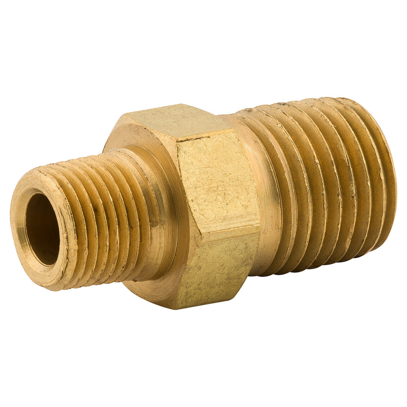 Hex Nipple, Brass, 1/4 NPTM, 1/8 NPTM, Bag of 1