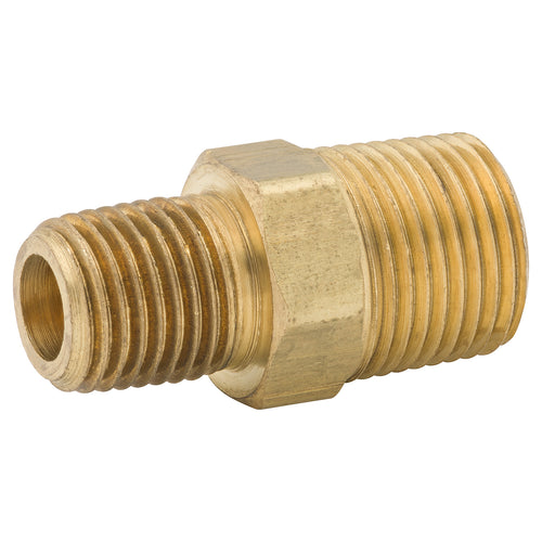 Hex Nipple, Brass, 3/8 NPTM, 1/4 NPTM, Bag of 1