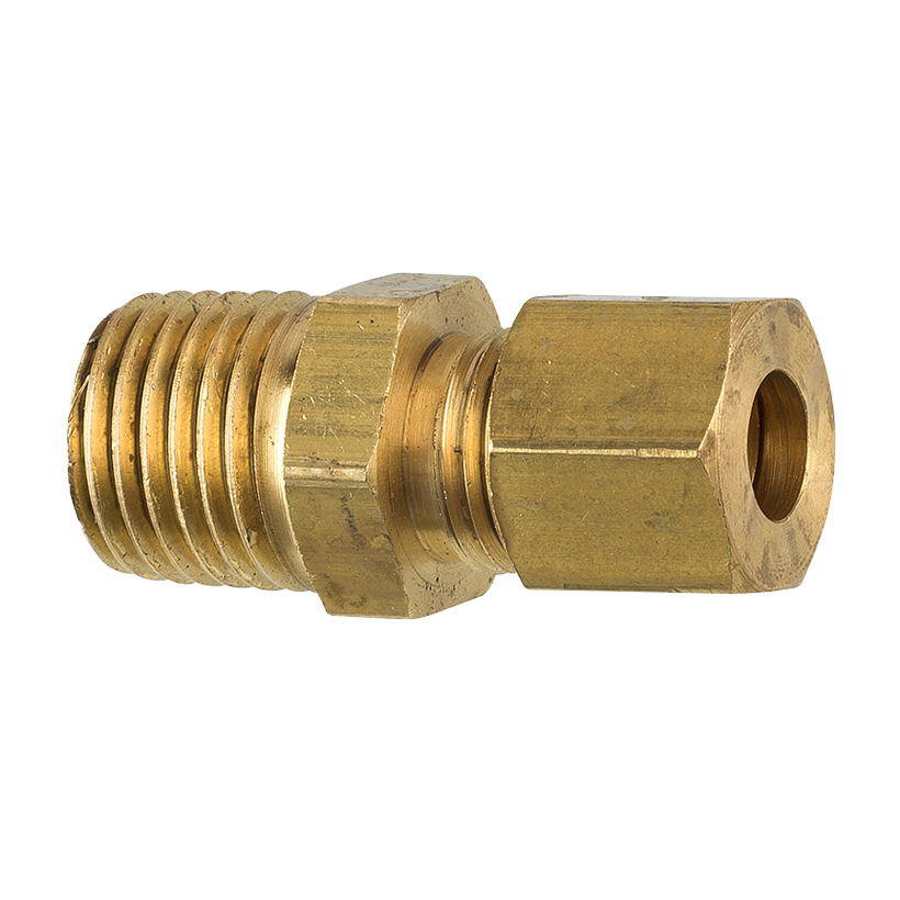 Brass Compression Connector, 1/4" Tube, Male (1/4-18 NPT)
