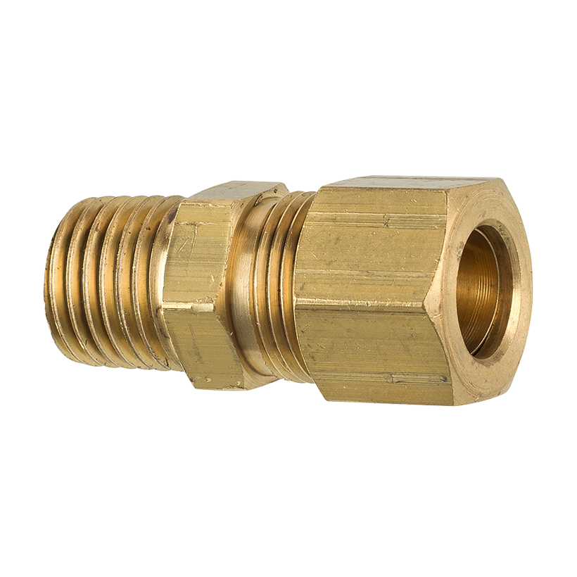 Brass Compression Connector, 3/8" Tube, Male (1/4-18 NPT)