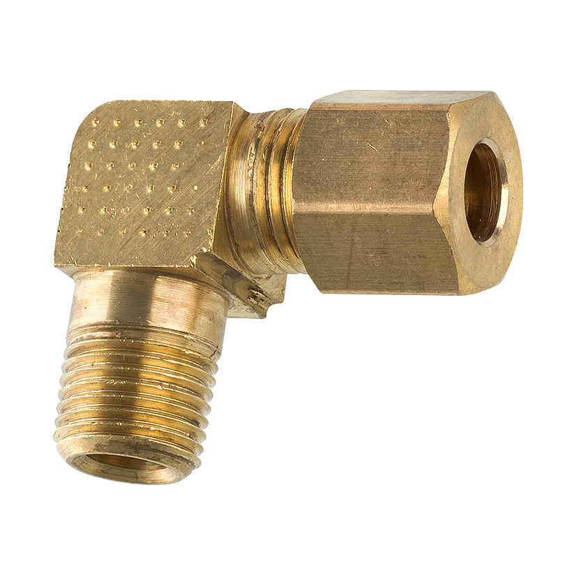 Brass Elbow Compression Connector, 1/4" Tube, Male (1/8-27 NPT)