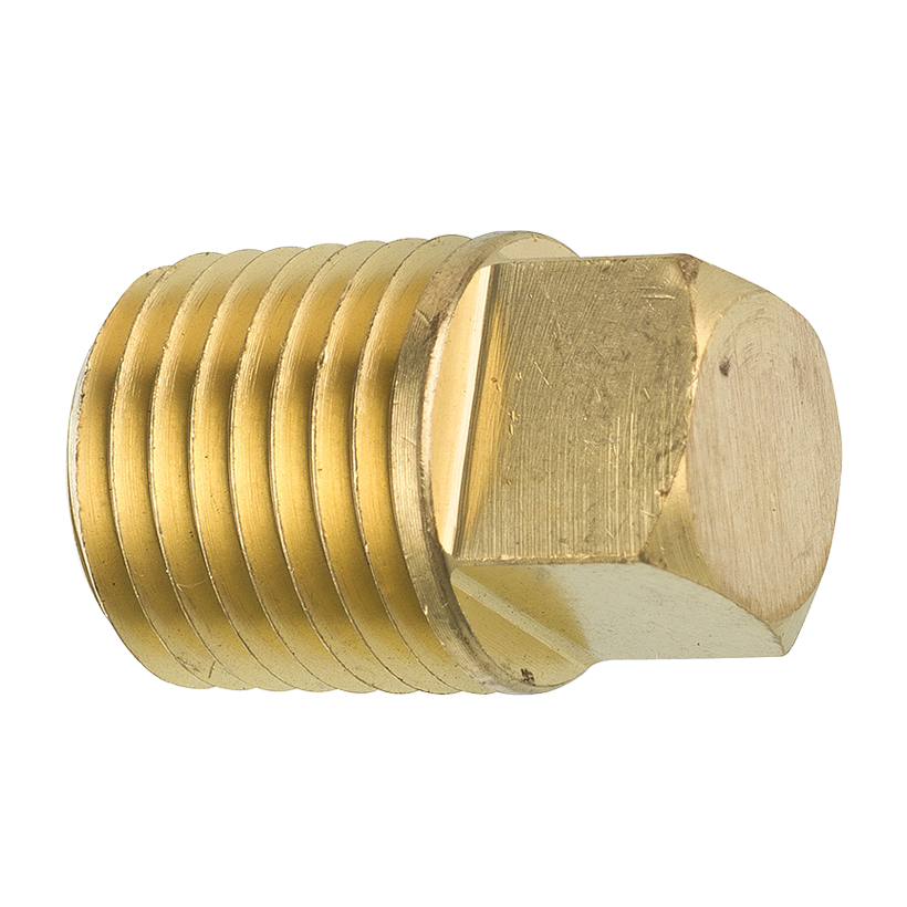 Brass Square Head Plug, Male (1/4-18 NPT)
