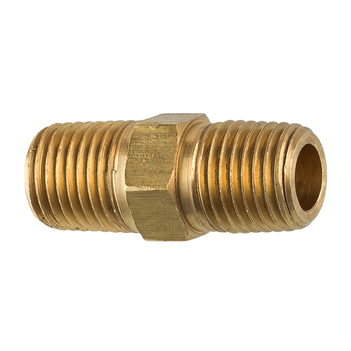 Brass Hex Nipple, 1-3/8 Length, Male (1/4-18 NPT)