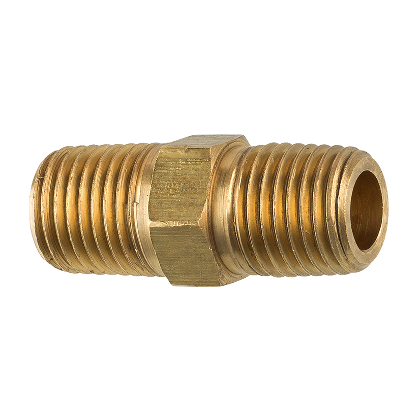 Brass Hex Nipple, 1-3/8 Length, Male (1/4-18 NPT)